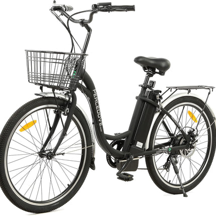 Citycruiser Electric Bike 26" E Bike 350W Motor Bicycles Removable 36V 10AH Lithium Battery Commute Step-Through Ebike Moped for Adults with Basket Shimano 7 Speed Gears