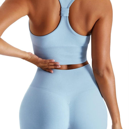 Women'S 2 Piece Seamless Workout Set High Waist Shorts Racerback Sports Bra Gym Clothes Yoga Set