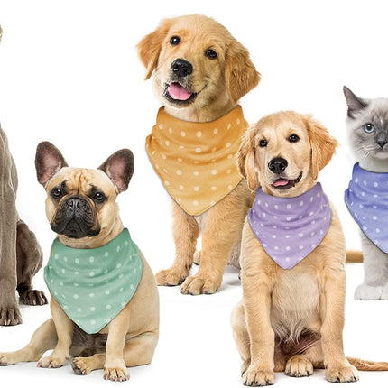5-Piece Dog Bandanas, Washable Cotton Polka Dots, Reversible, Suitable for Small to Medium Dogs & Cats (Pink+Blue+Yellow+Purple+Green, 17.7 Inches)