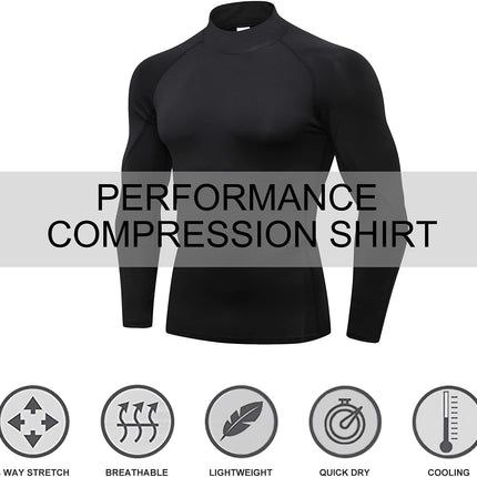 3 Pack Mens Mock Turtleneck Compression Shirts Long Sleeve Sun Protection Shirts Cooling Workout Gym Tops Undershirt