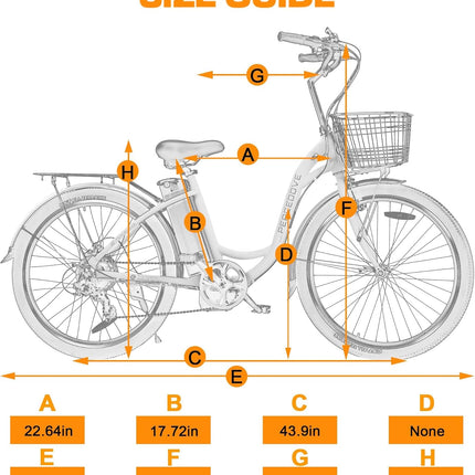 Citycruiser Electric Bike 26" E Bike 350W Motor Bicycles Removable 36V 10AH Lithium Battery Commute Step-Through Ebike Moped for Adults with Basket Shimano 7 Speed Gears