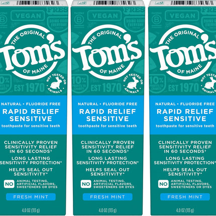 Fluoride-Free Rapid Relief Sensitive Toothpaste, Fresh Mint, 4 Oz. 3-Pack (Packaging May Vary)