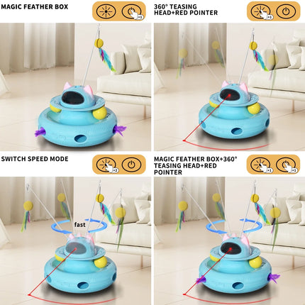 4 in 1 Interactive Cat Toys with USB Rechargeable,Smart Cat Feather Wand for Indoor Cats with Red Beam,Smart Interactive Electronic Exercise Kitten Toys,Exercise Cat Wand,Indoor Exercise Cat Kicker