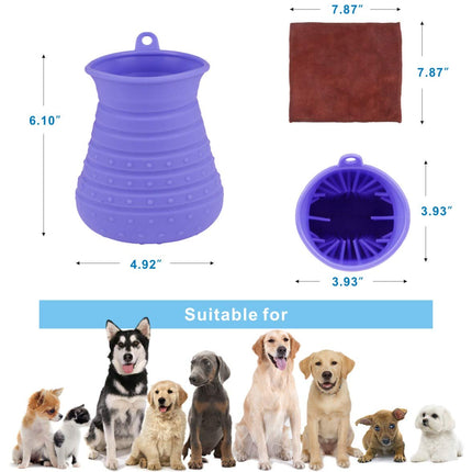 Dog Paw Cleaner Cup with Towel Pet Foot Washer Protable Dogs Cleaning Brush for Puppy Cats Massage Grooming Dirty Claws (Purple)