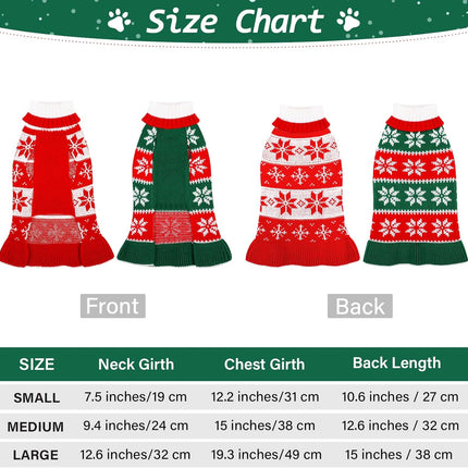 2 Pack Dog Christmas Dress Warm Dog Xmas Sweater Pet Christmas Clothes Stripes Dog Knit Sweater Dress Dog Winter Warm Pullover with Snowflakes and Christmas Flowers (S)