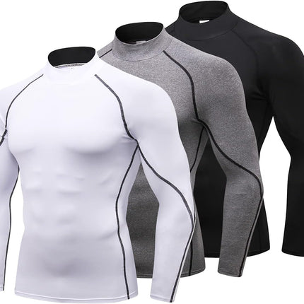 3 Pack Mens Mock Turtleneck Compression Shirts Long Sleeve Sun Protection Shirts Cooling Workout Gym Tops Undershirt
