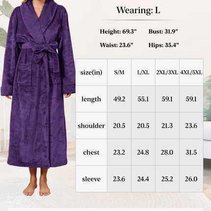 Plush Robes for Women Soft Warm Fleece Bathrobe Ladies Long Comfy Spa Bath Robe Housecoat