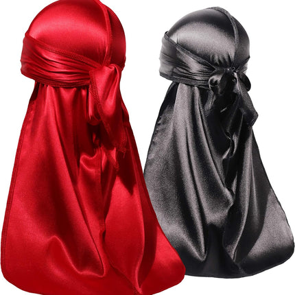 2 Pieces Silky Durag Pack for Men Women Waves, Premium Satin Deluxe Du-Rag