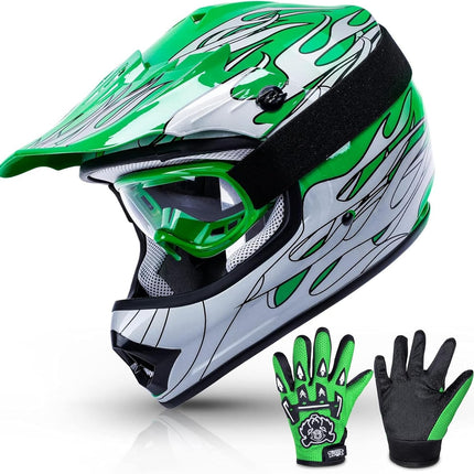 Youth Kids Helmet Motocross ATV Dirtbike BMX MX Offroad Full Face Motorcycle Helmet Gloves Goggles Dot Approved