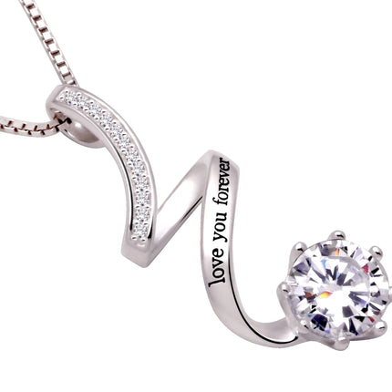 Jewelry Sterling Silver "Love You Forever" Cubic Zirconia Pendant Necklace