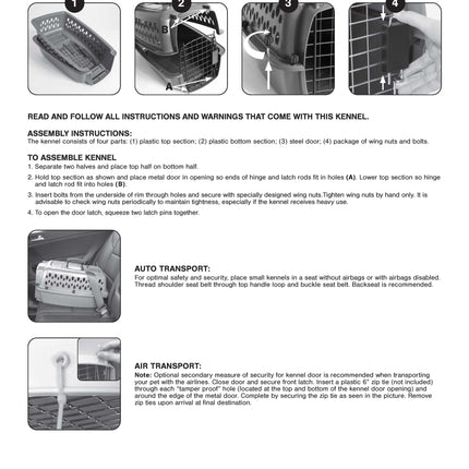 Pet Portable Kennel for Dogs, Hard-Sided Travel Carrier, Durable, Metal Door, Black & Grey, for Pets up to 10 Lbs, 19" L X 12.3" W X 10.8" H