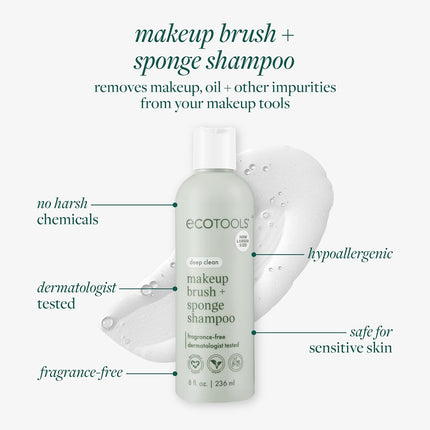 Cleanser Shampoo for Makeup Brush/Sponge/Puffs, Remove Makeup & Impurities, Fragrance-Free, No Harsh Chemicals, Vegan & Cruelty-Free, 6 Fl.Oz./177 Ml, 1 Count