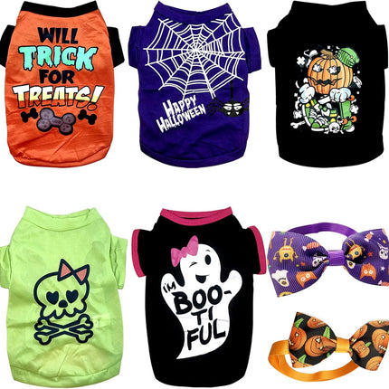 Halloween Ghost Pet Costume Outfits Printed Puppy Shirt Cute Pumpkin Dog Clothes for Small Dogs Cats Pet Apparel Halloween Party Cosplay