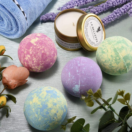 Bath Bombs Scented Candles Set, Handmade Essential Oil Relaxing Bathbombs, Bubble Spa. Bath Bombs for Women Gifts for Women Mothers Day Gifts. Fizzy to Moisturize Dry Skin (4 Bath Bomb+2 Candles)