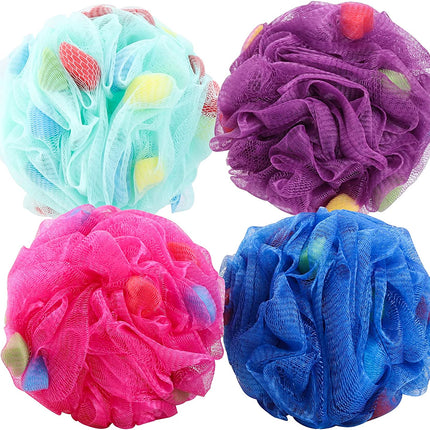Premium Mesh Poufs (65G/Pcs) Bath Sponges Shower Loofahs Exfoliating Shower Puff - Great for Body Wash Pack of 4