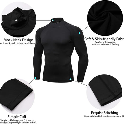 3 Pack Mens Mock Turtleneck Compression Shirts Long Sleeve Sun Protection Shirts Cooling Workout Gym Tops Undershirt