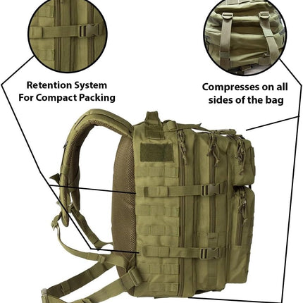 Bravo Backpack - Large Military Hiking Backpack 34L - Waterproof Heavy-Duty Molle Hunting Bag for Men - Tactical Rucksack Daypack - Hydration Pack Compatible for Running, Cycling - (Olive Drab)