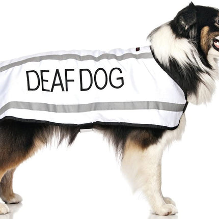 Deaf Dog White Warm Dog Coats S M M L L XL Waterproof Reflective Fleece Lined Prevents Accidents by Warning Others of Your Dog in Advance (M-L Back 17" (43Cm)