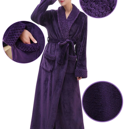 Plush Robes for Women Soft Warm Fleece Bathrobe Ladies Long Comfy Spa Bath Robe Housecoat