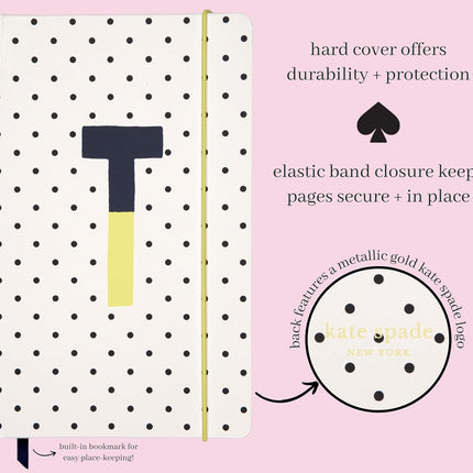 Take Note Large Polka Dot Leatherette Initial Notebook, Bound Journal Includes 168 Lined Pages and Bookmark, T (Yellow)