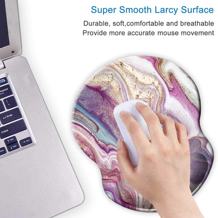 Ergonomic Mouse Pad with Gel Wrist Support Small Wrist Rest Smooth Surface Non-Slip PU Base Comfortable Office Supplies Pain Relief, 8.7 X 7.2 Inches, Purple Modern Marbling Art