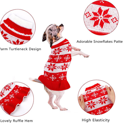 2 Pack Dog Christmas Dress Warm Dog Xmas Sweater Pet Christmas Clothes Stripes Dog Knit Sweater Dress Dog Winter Warm Pullover with Snowflakes and Christmas Flowers (S)