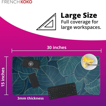 Large Mouse Pad, Desk Mat, Keyboard Pad, Desktop Home Office School Essentials College Cute Decor Big Extended Protector Computer Accessories Pretty Mousepad Women Girls XL Green Leaves