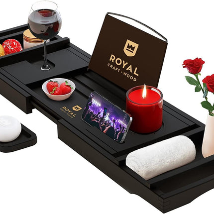 Premium Foldable Bathtub Tray - Wood Bath Tray for Tub, Bamboo Shelf, Expandable Bath Table Trays, Bathtub & Bathroom Accessories for New Home & Mothers Day & Birthday Gifts for Mom