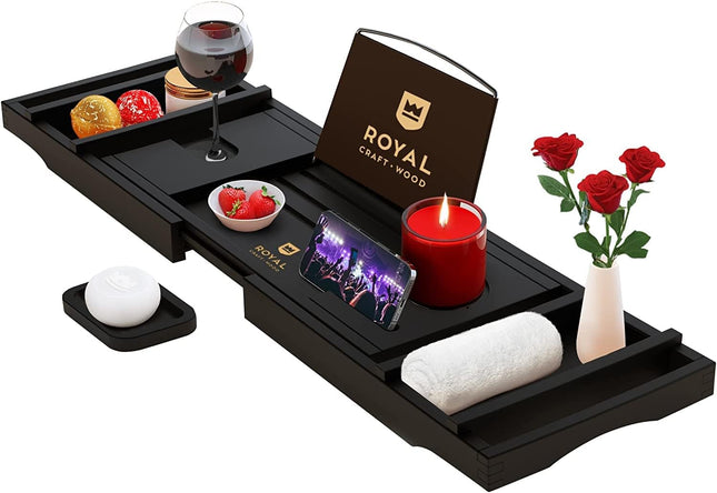 Premium Foldable Bathtub Tray - Wood Bath Tray for Tub, Bamboo Shelf, Expandable Bath Table Trays, Bathtub & Bathroom Accessories for New Home & Mothers Day & Birthday Gifts for Mom