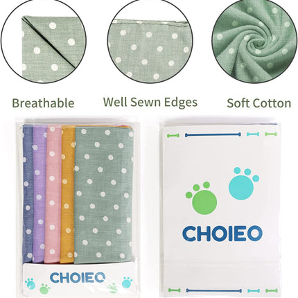 5-Piece Dog Bandanas, Washable Cotton Polka Dots, Reversible, Suitable for Small to Medium Dogs & Cats (Pink+Blue+Yellow+Purple+Green, 17.7 Inches)