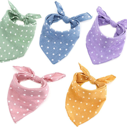 5-Piece Dog Bandanas, Washable Cotton Polka Dots, Reversible, Suitable for Small to Medium Dogs & Cats (Pink+Blue+Yellow+Purple+Green, 17.7 Inches)