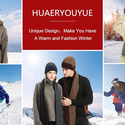 Mens Winter Scarf Hats and Gloves Set Knit Beanie Hat Warmer Scarfs and Touchscreen Glove 3 Pcs for Men