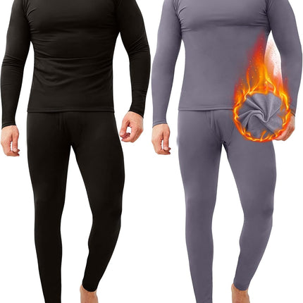 2 Pack Thermal Underwear for Men Long Johns Fleece Lined Base Layer Set Winter Bottom Top 2XS-6XL