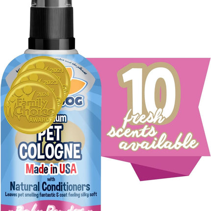 Premium Dog Cologne - Deodorizing Dog Perfume & Conditioner for Dogs & Cats - Natural Long Lasting Spray - Keeps Pets Fresh All Day - Gentle & Safe Formula, Made in USA (Baby Powder 4 Fl Oz)