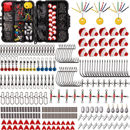 Fishing Accessories Tackle Kit Box- 273 Sinker Weights Crossline Barrel Swivel Snap Hooks Sinker Slides Fishing Bead with Tackle Box