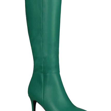 Women'S Boot Pointed Toe Side Zipper Stiletto Heel Knee High Boots Dark Green 8