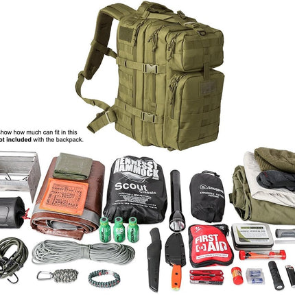 Bravo Backpack - Large Military Hiking Backpack 34L - Waterproof Heavy-Duty Molle Hunting Bag for Men - Tactical Rucksack Daypack - Hydration Pack Compatible for Running, Cycling - (Olive Drab)