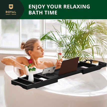 Premium Foldable Bathtub Tray - Wood Bath Tray for Tub, Bamboo Shelf, Expandable Bath Table Trays, Bathtub & Bathroom Accessories for New Home & Mothers Day & Birthday Gifts for Mom