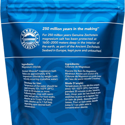 Magnesium Bath Flakes of Pure Genuine Zechstein Chloride - Resealable Magnesium Supplement Bag That Will Outperform Leading Epsom Salts 1.65 Lbs