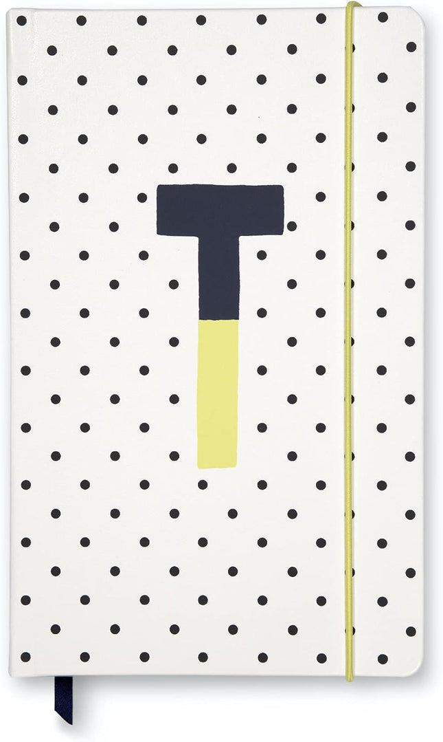 Take Note Large Polka Dot Leatherette Initial Notebook, Bound Journal Includes 168 Lined Pages and Bookmark, T (Yellow)