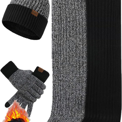Mens Winter Scarf Hats and Gloves Set Knit Beanie Hat Warmer Scarfs and Touchscreen Glove 3 Pcs for Men