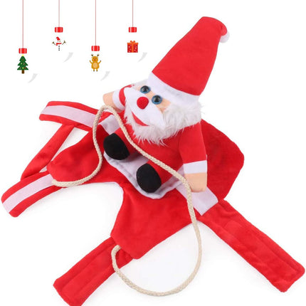 Christmas Dog Santa Claus Costume, Funny Pet Cat Halloween Cosplay, Riding, Red, Large, Polyester Cotton, Easy to Clean, Adjustable, Comfortable, Water Resistant, All Breeds, All Life Stages