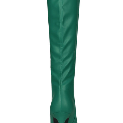 Women'S Boot Pointed Toe Side Zipper Stiletto Heel Knee High Boots Dark Green 8