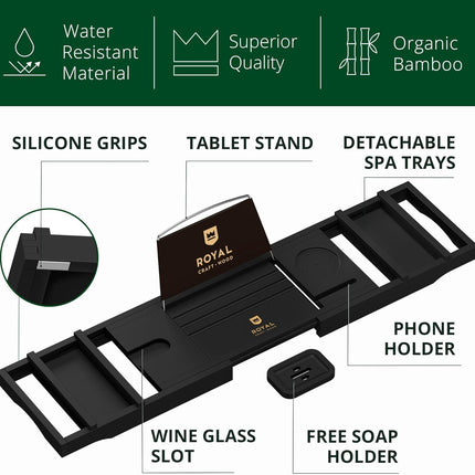 Premium Foldable Bathtub Tray - Wood Bath Tray for Tub, Bamboo Shelf, Expandable Bath Table Trays, Bathtub & Bathroom Accessories for New Home & Mothers Day & Birthday Gifts for Mom