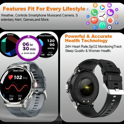 1.85" Ultra HD Smartwatch GPS Bluetooth Call Health Monitoring Watch Gym Gift