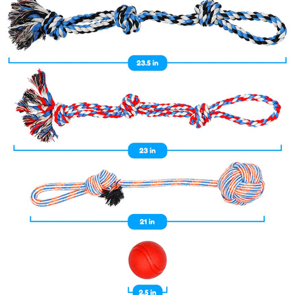 Dog Toy Pack of 4 Large Dog Toys for Aggressive Chewers - Dog Ropes & Ball