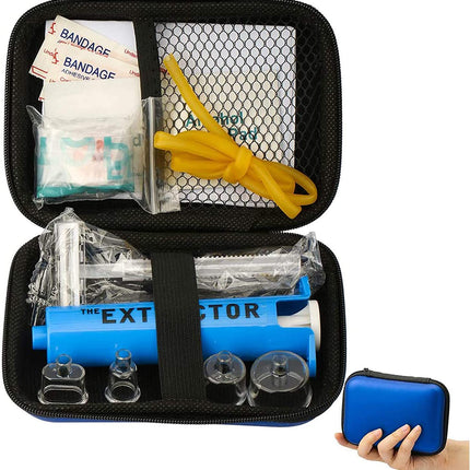 Snake Bite Kit, Bee Sting Kit, Emergency First Aid Supplies, Venom Extractor Suction Pump, Bite and Sting First Aid for Hiking, Backpacking and Camping. Includes Bonus CPR Face Shield (Blue)