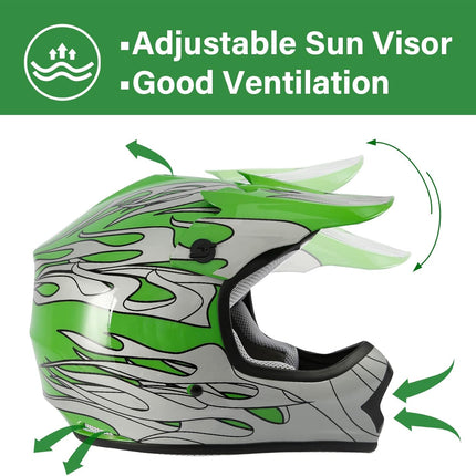 Youth Kids Helmet Motocross ATV Dirtbike BMX MX Offroad Full Face Motorcycle Helmet Gloves Goggles Dot Approved