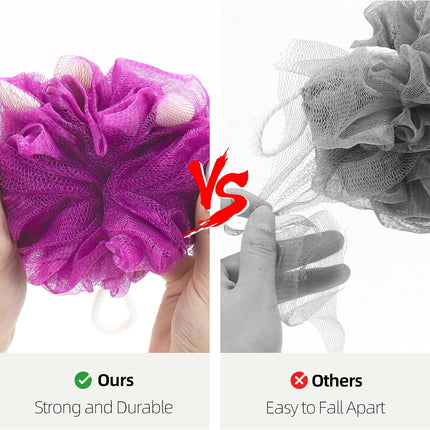 Premium Mesh Poufs (65G/Pcs) Bath Sponges Shower Loofahs Exfoliating Shower Puff - Great for Body Wash Pack of 4