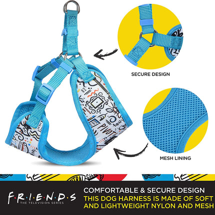 City Doodle Dog Harness for Small Dogs, Small (S) | Blue Small Dog Harness, No Pull Dog Harness with D-Ring | Machine Washable Friends Merch for Dogs from Friends TV Show